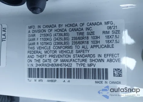 2021 Honda Cr-V Awd Ex-L from USA, damaged, VIN 2HKRW2H80MH676422
